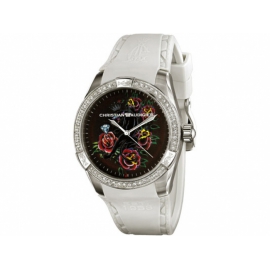 Christian Audigier okrúhle hodinky DIAMOND PANTHER GARDEN s gumovým remienkom vykladané krištáľmi.