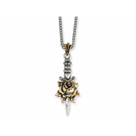 Ed Hardy náhrdelník s príveskom tvaru dýky s ružou z chirurgickej ocele.