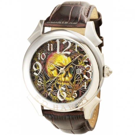 Ed Hardy okrúhle hodinky s koženým remienkom